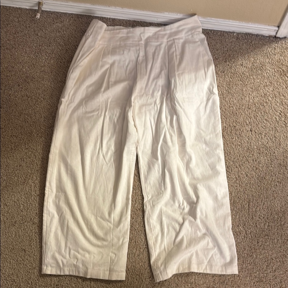 NEW Abercrombie & Fitch Cream Wide Leg Linen Pants